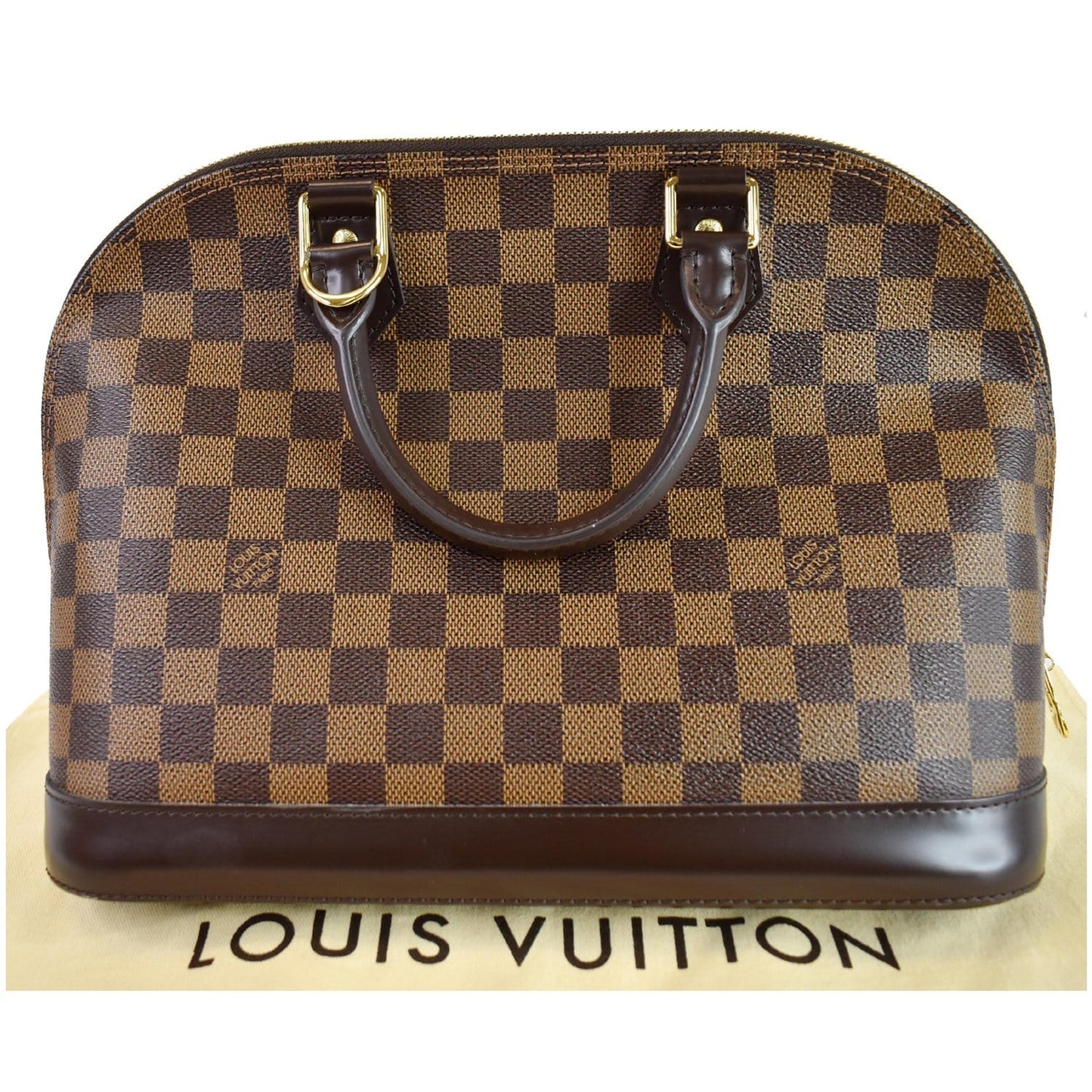 LOUIS VUITTON Alma Damier Ebene Satchel Bag Brown