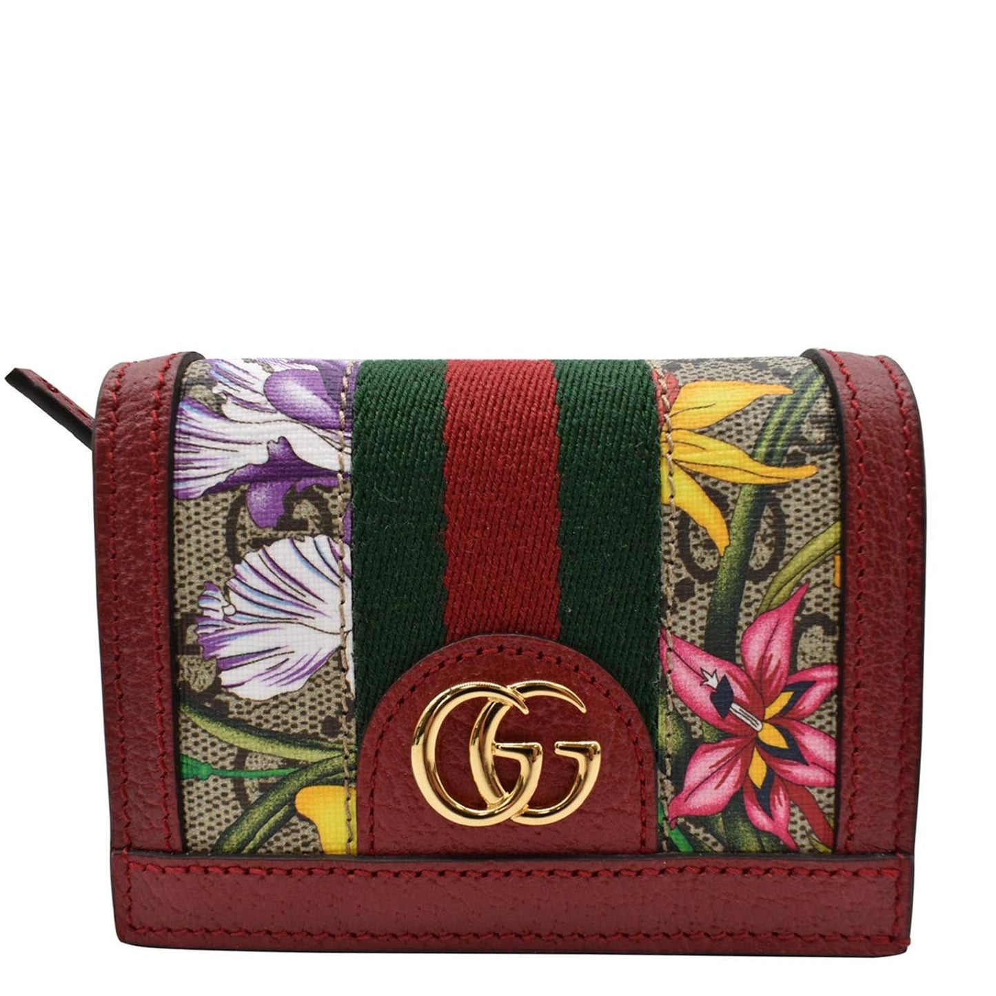 GUCCI Ophidia Flora GG Supreme Canvas Card Case Wallet Red 523155