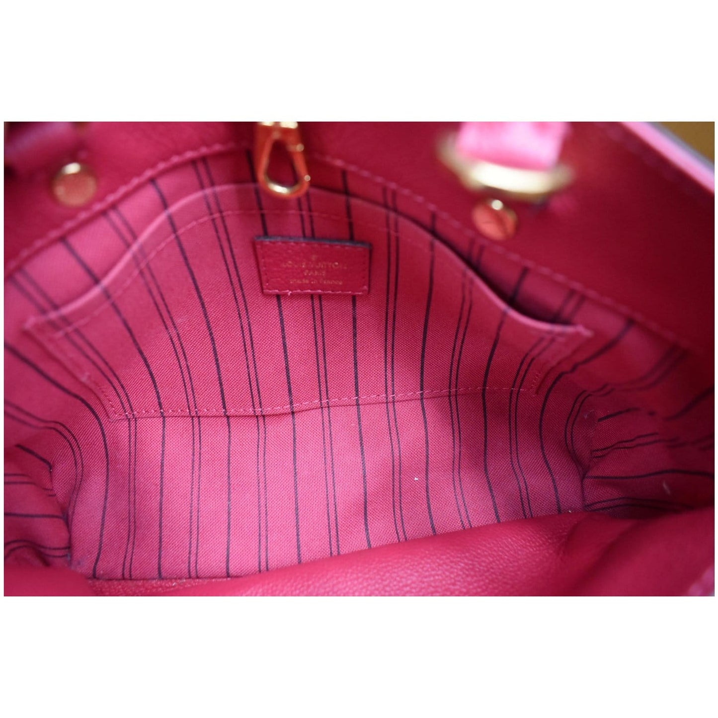 LOUIS VUITTON Montaigne BB Monogram Empreinte Leather Satchel Bag Dahlia