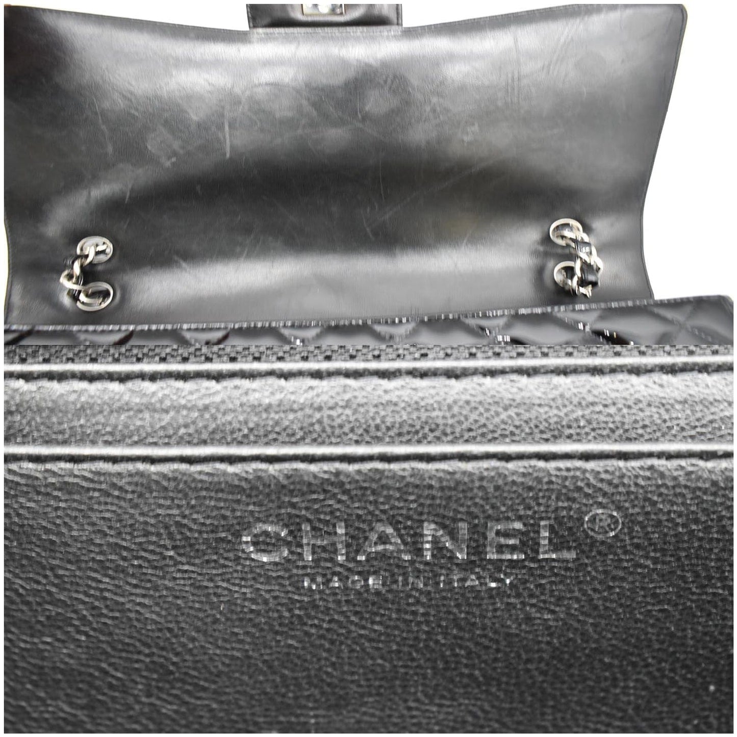 CHANEL Classic Maxi Single Flap Quilted Patent Leather Shoulder Bag Black
