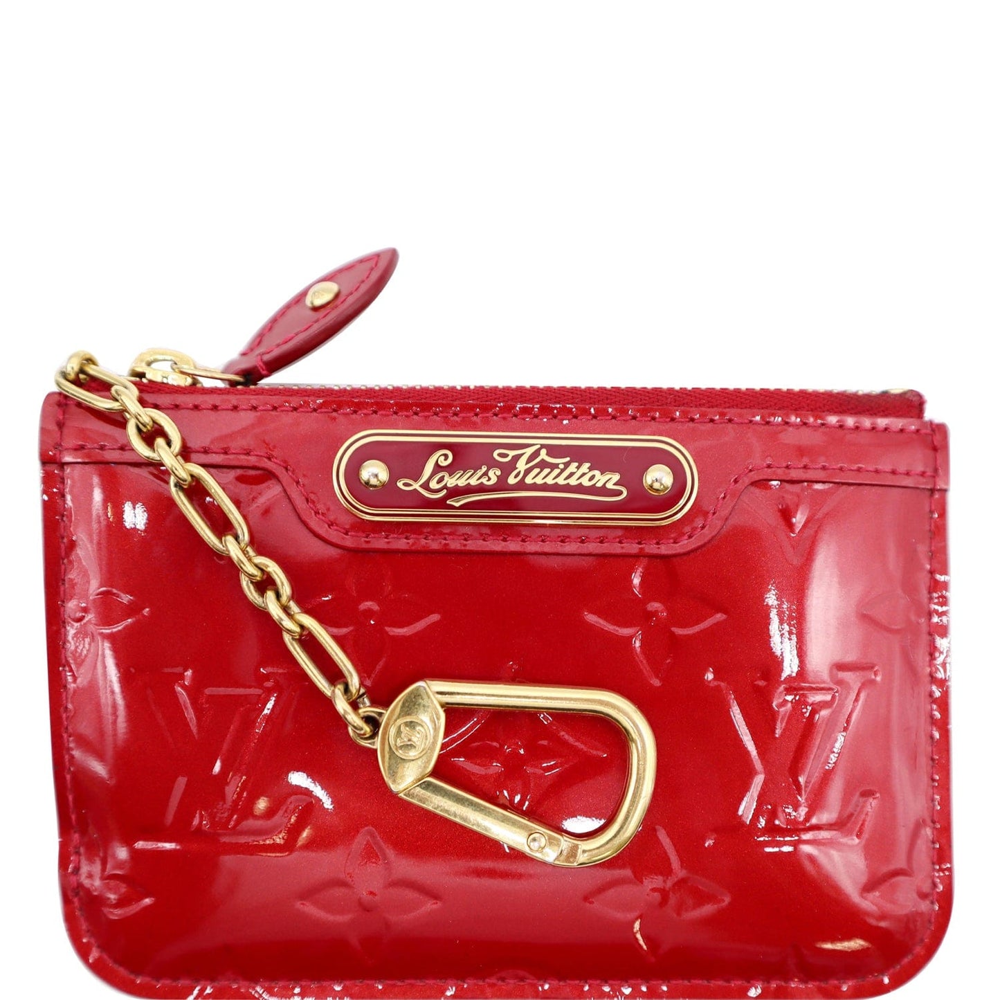 LOUIS VUITTON Pochette Key Cles Monogram Vernis Coin Case Red