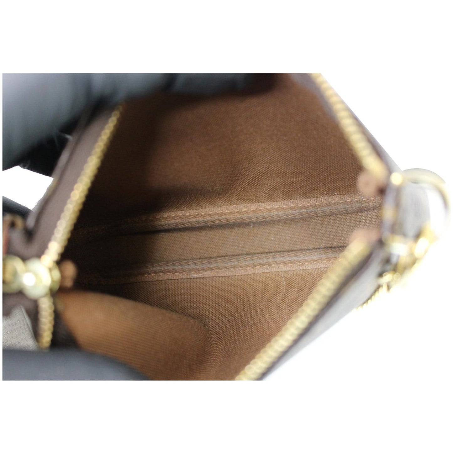 LOUIS VUITTON Mini Pochette Monogram Canvas Accessories Pouch Brown