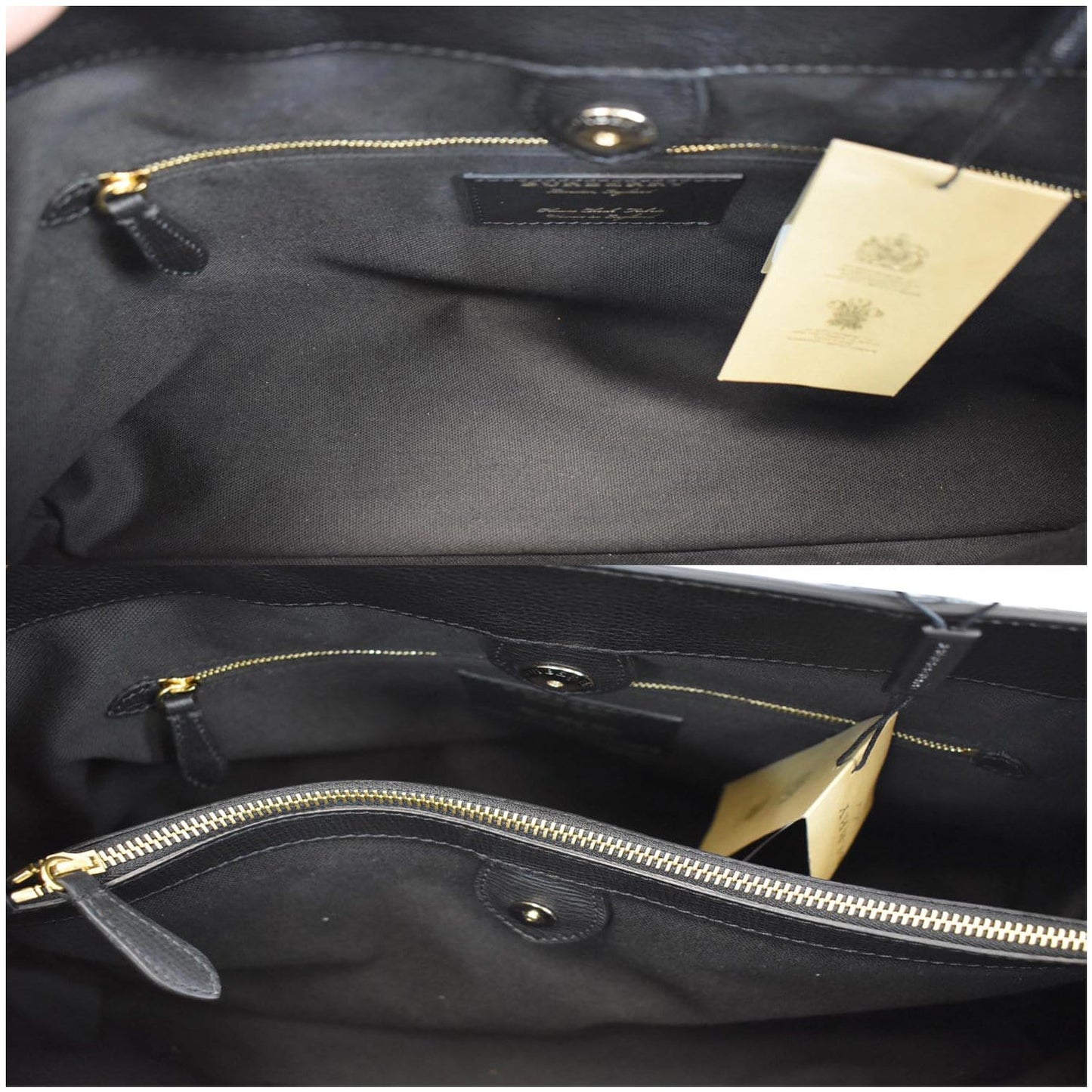 BURBERRY Large Banner House Check Leather  Tote Shoulder Bag Black