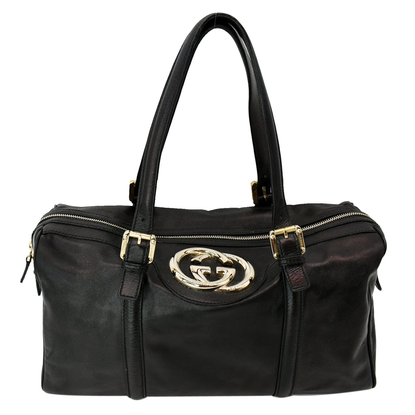 GUCCI Britt Leather Satchel Bag Black 170010
