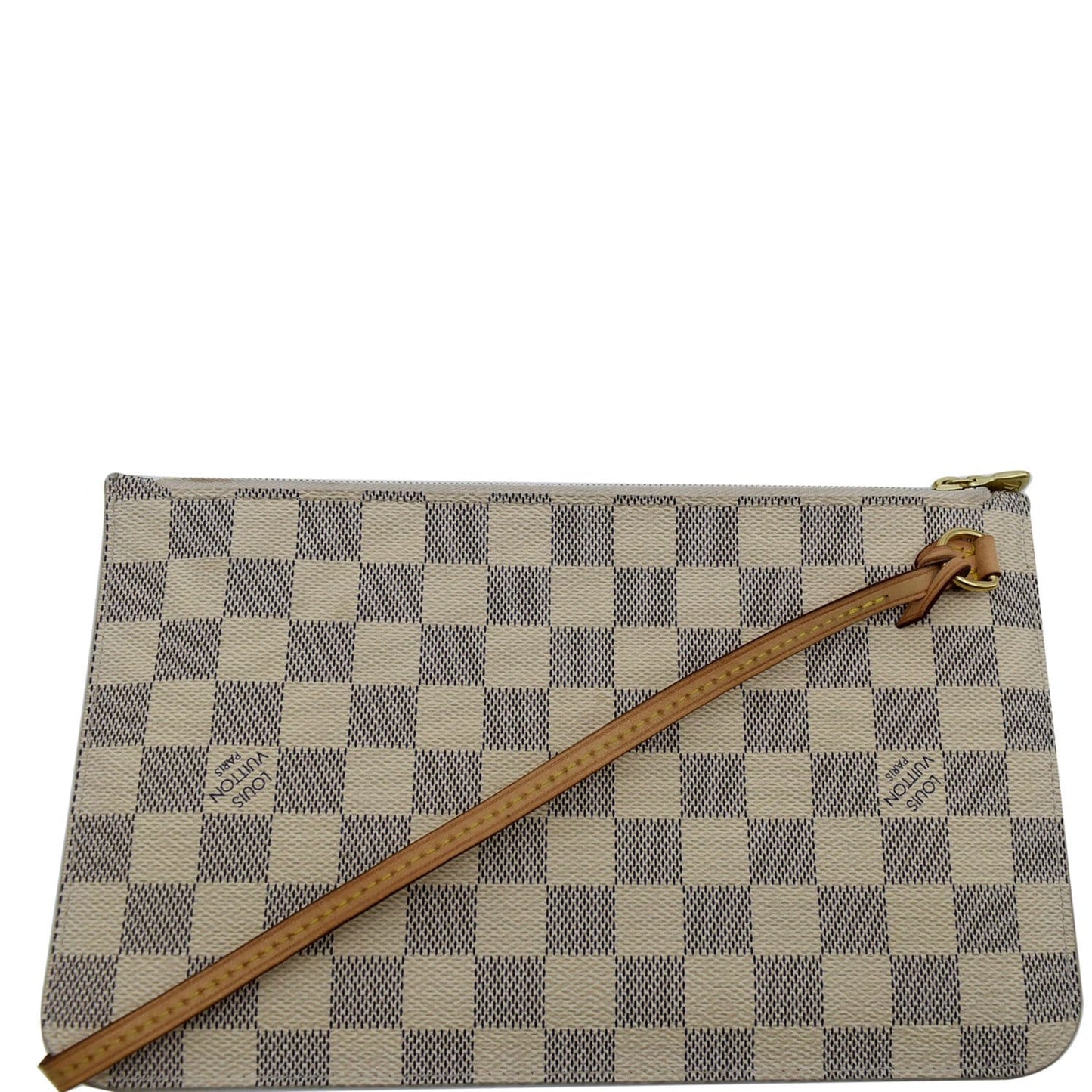 LOUIS VUITTON Neverfull MM Damier Azur Pochette Wristlet Pouch White