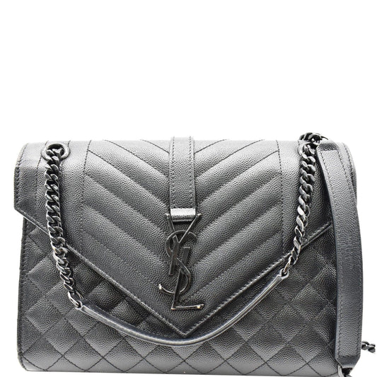 YVES SAINT LAURENT Envelope Mix Matelassé Chain Medium Leather Crossbody Bag Black