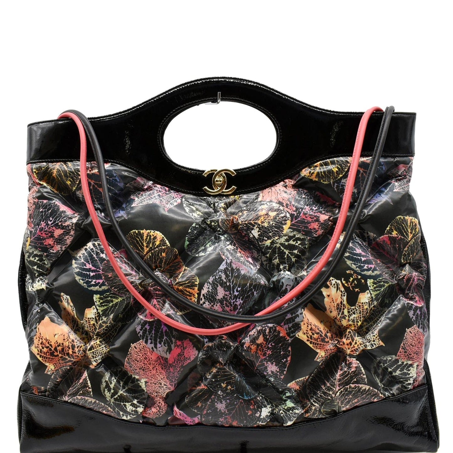CHANEL 31 Large Leaves Printed Leather Shopping Shoulder Bag Black