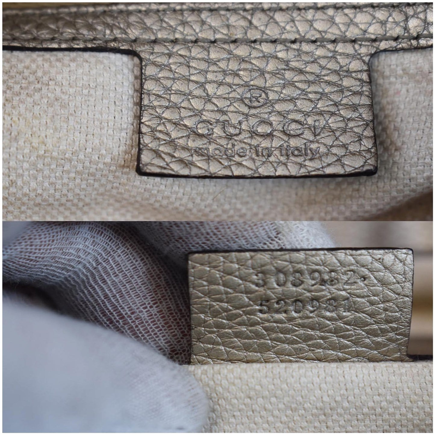GUCCI Soho Pebbled Leather Chain Shoulder Bag 308982 Beige