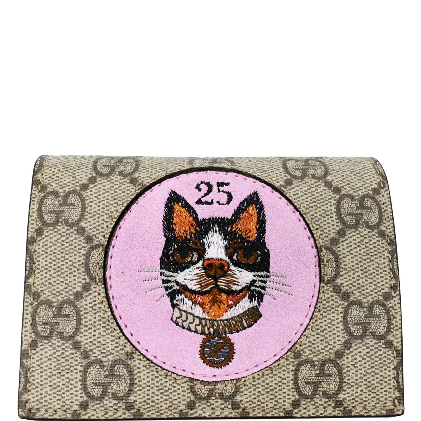 GUCCI Bosco Patch GG Supreme Canvas Card Case Wallet Beige 506277