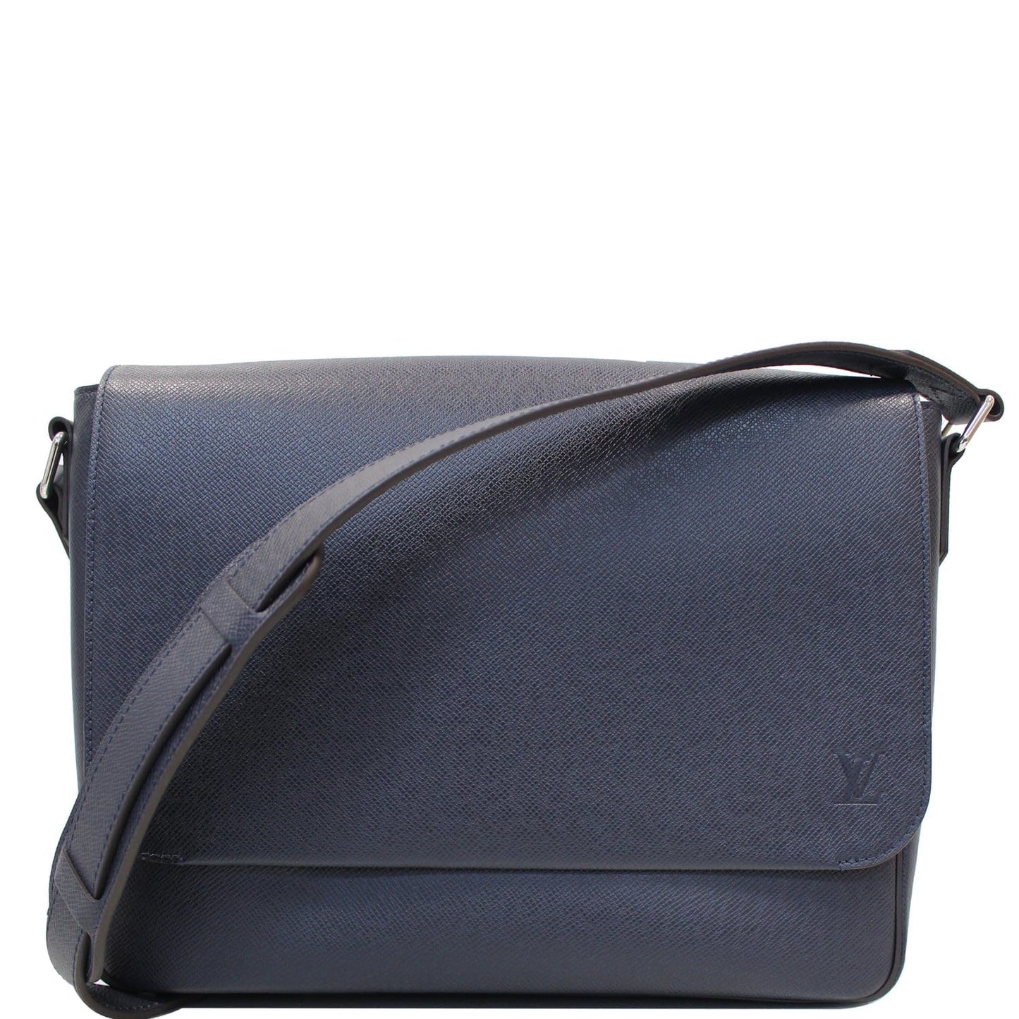 LOUIS VUITTON Roman MM Taiga Leather Messenger Bag Blue