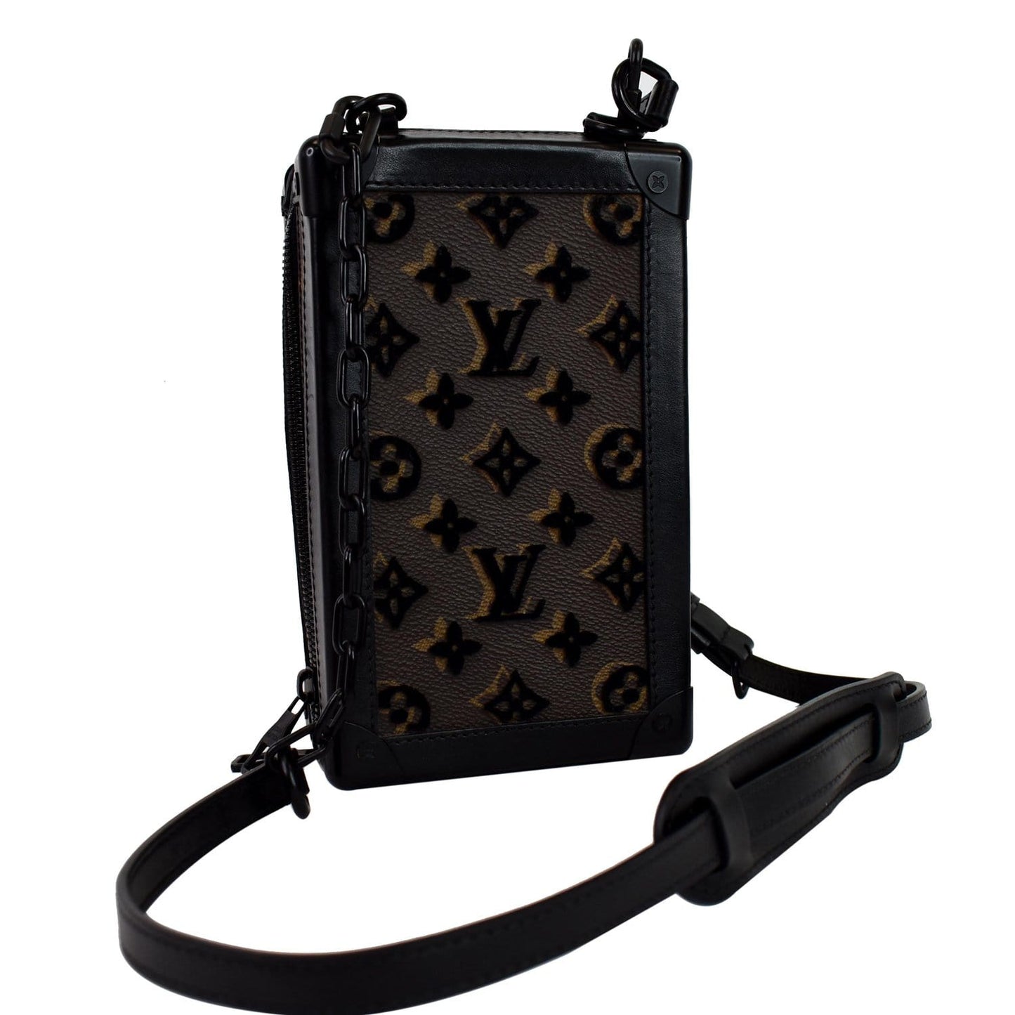 LOUIS VUITTON Vertical Soft Trunk Embroidered Crossbody Bag Black