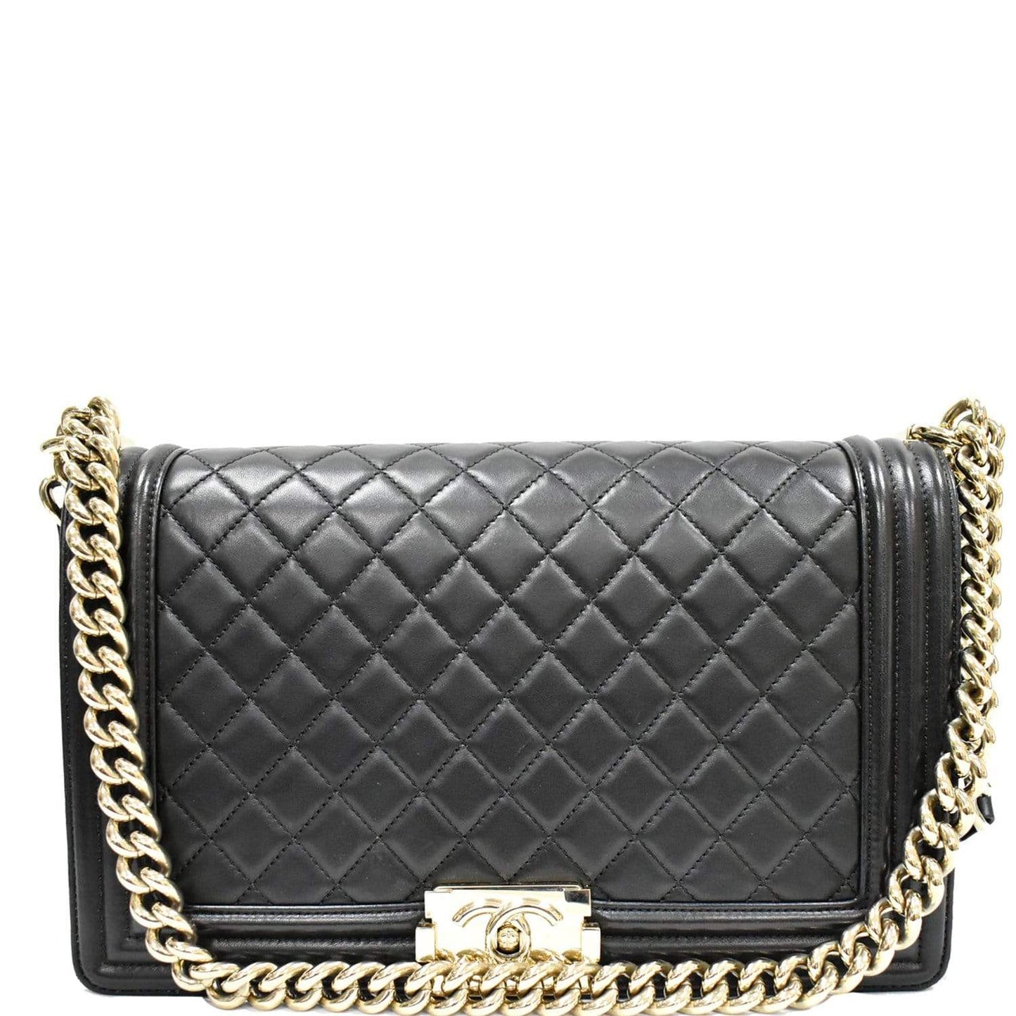 CHANEL Medium Boy Flap Lambskin Leather Shoulder Bag Black