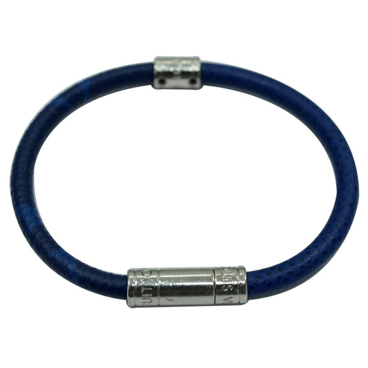 LOUIS VUITTON Keep It Taiga Leather Bracelet Blue