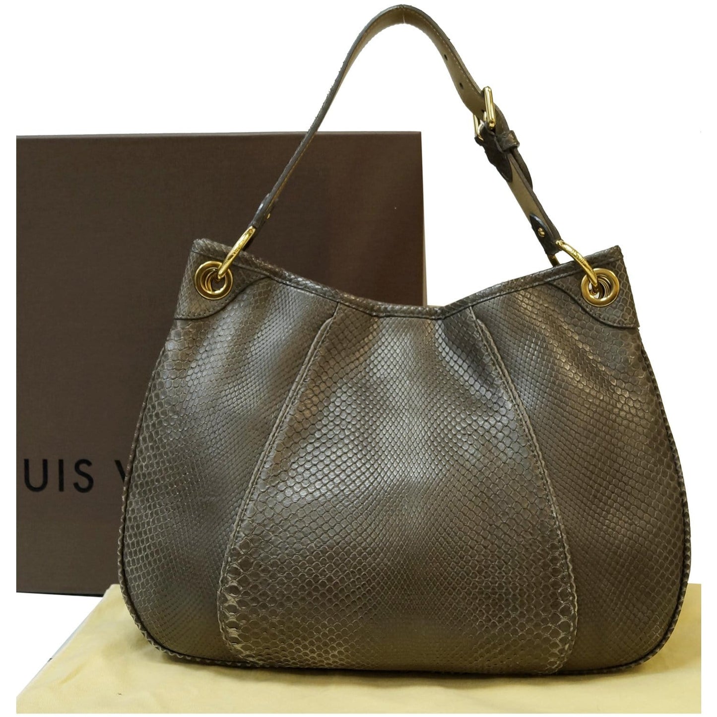 LOUIS VUITTON Galliera PM Gris Matte Python Shoulder Tote Bag Taupe - 15% OFF