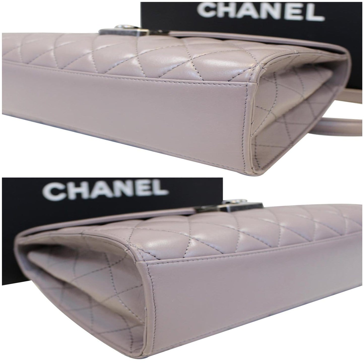 CHANEL Quilted Sheepskin Flap Bag with Handle Lilac