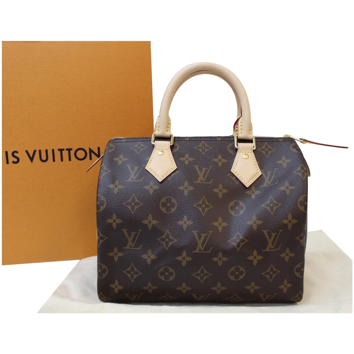 LOUIS VUITTON Speedy 25 Monogram Canvas Satchel Bag Brown
