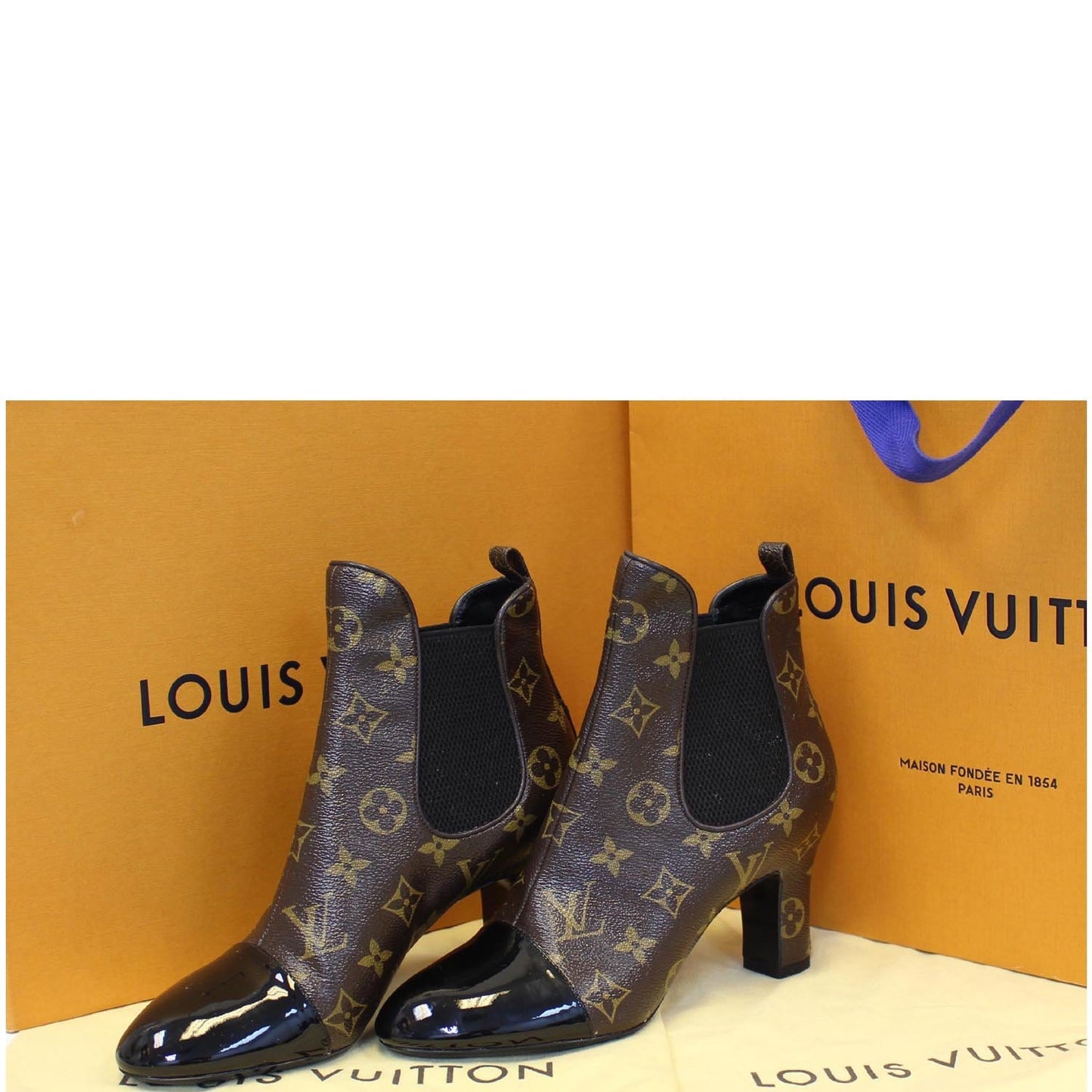LOUIS VUITTON Monogram Canvas Revival Ankle Boots Size 37