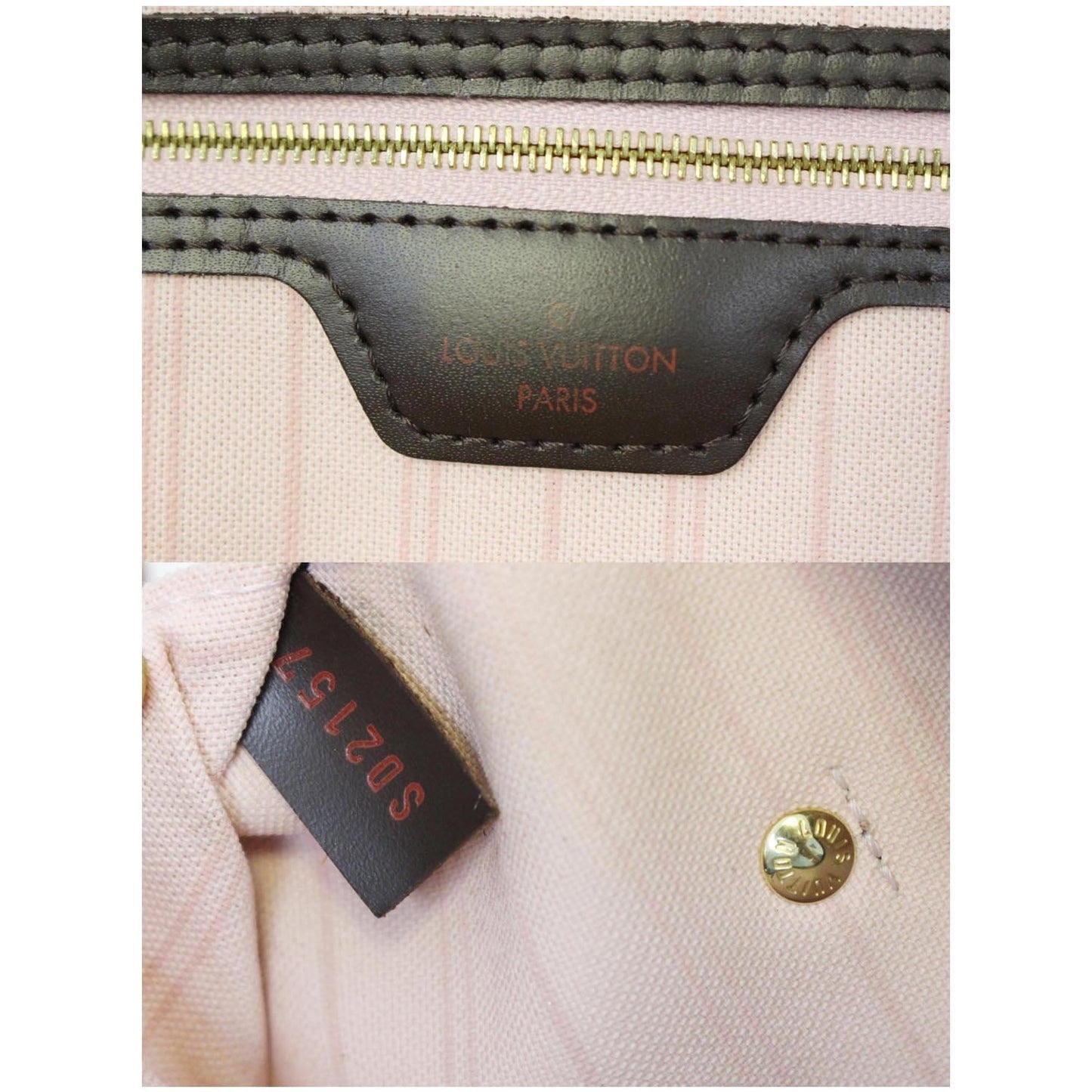 LOUIS VUITTON Neverfull MM Damier Ebene Tote Shoulder Bag Rose Ballerine