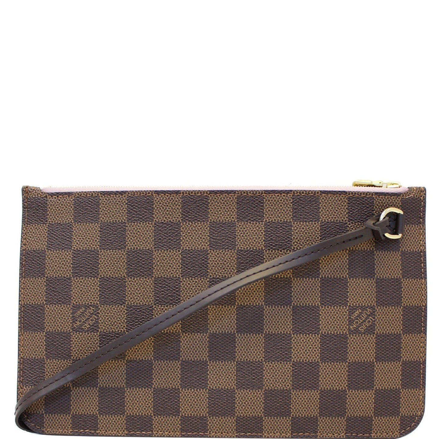 LOUIS VUITTON Pochette Wristlet Pouch Damier Ebene Neverfull MM Rose Ballerine