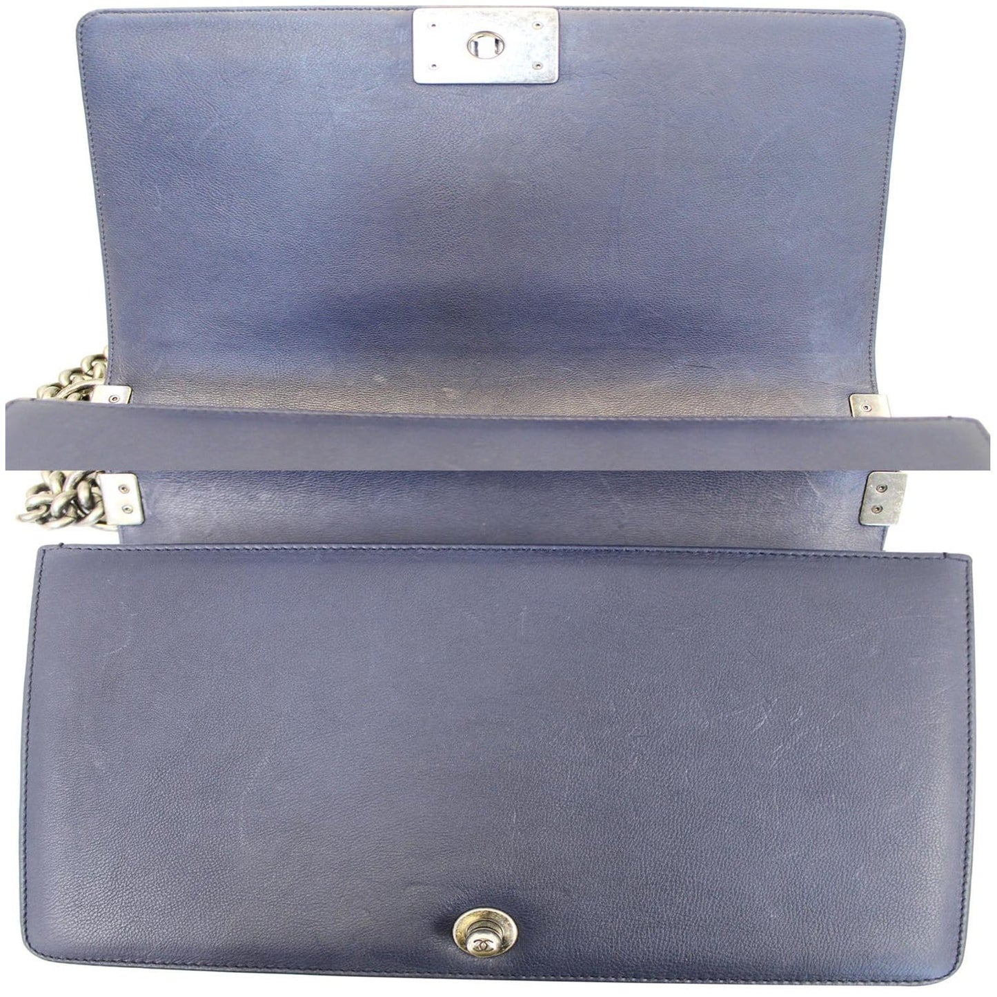 CHANEL New Medium Boy Flap Calfskin Double Stitch Shoulder Bag Navy