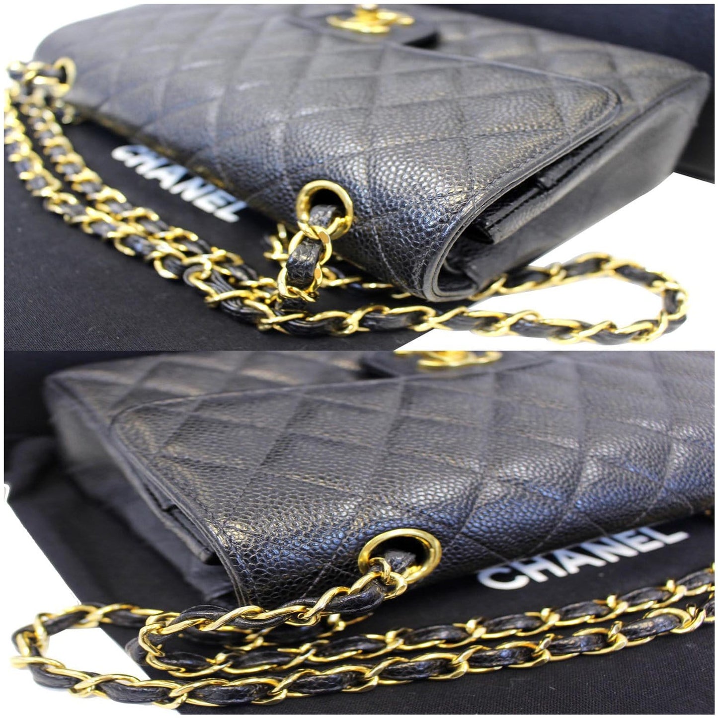 CHANEL Double Flap Small Caviar Leather Shoulder Bag Black