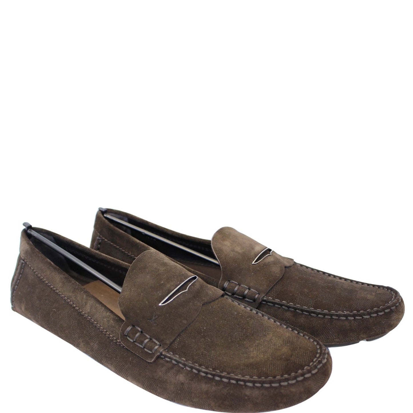 LOUIS VUITTON Embossed Suede Leather Moccasin Dark Brown Size 12 - 20% OFF