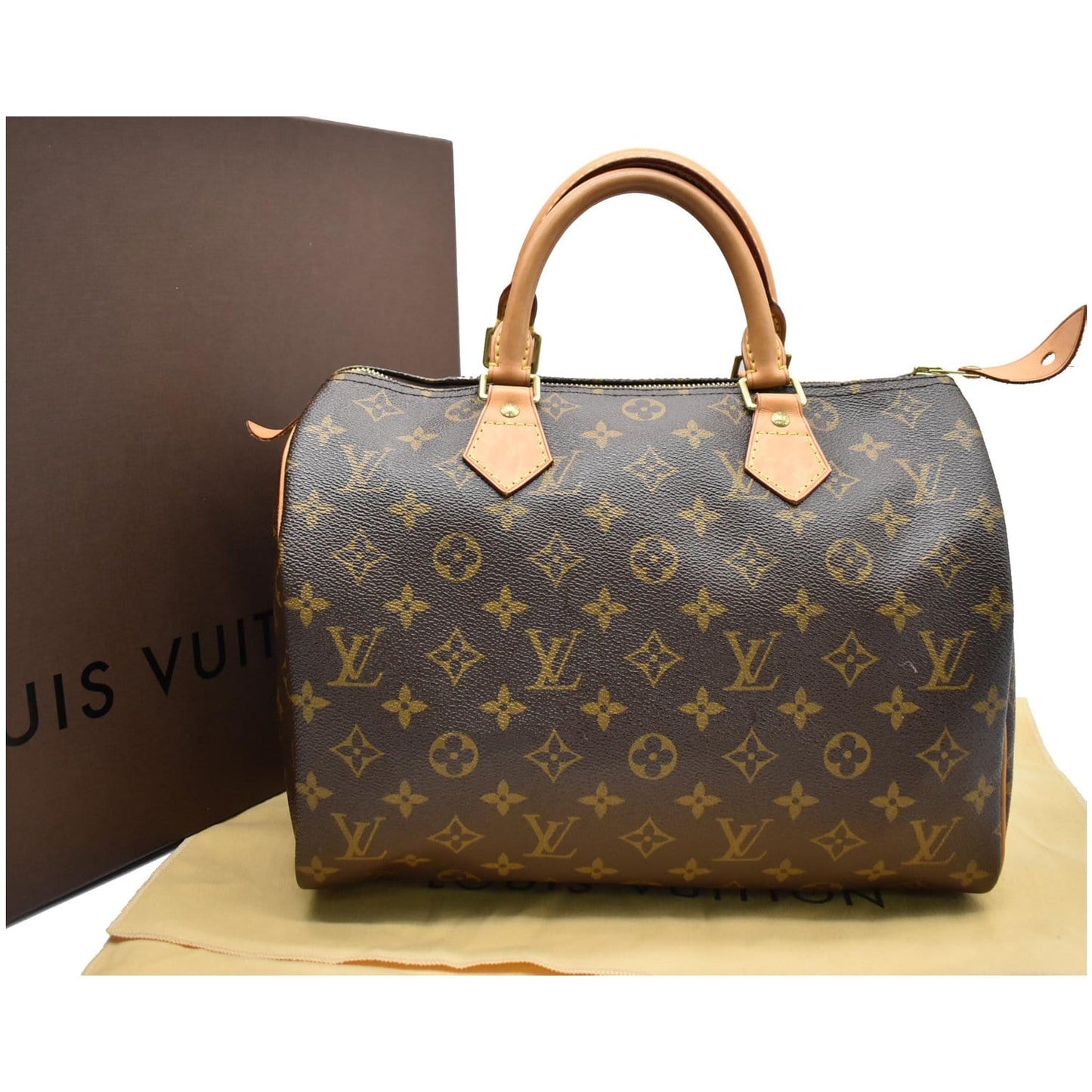 LOUIS VUITTON Speedy 30 Monogram Canvas Satchel Bag Brown