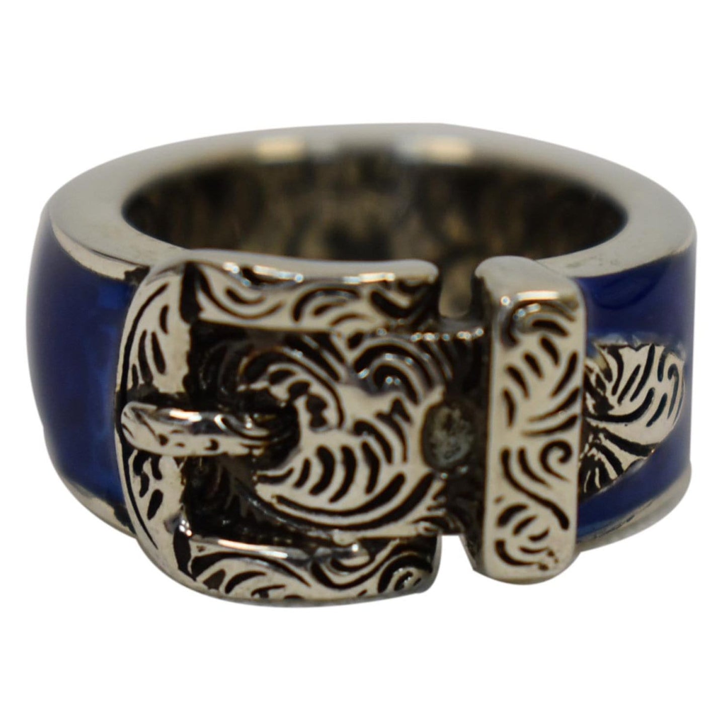 GUCCI Sterling Silver Enamel Buckle Ring Blue Size US 5 - 10% OFF