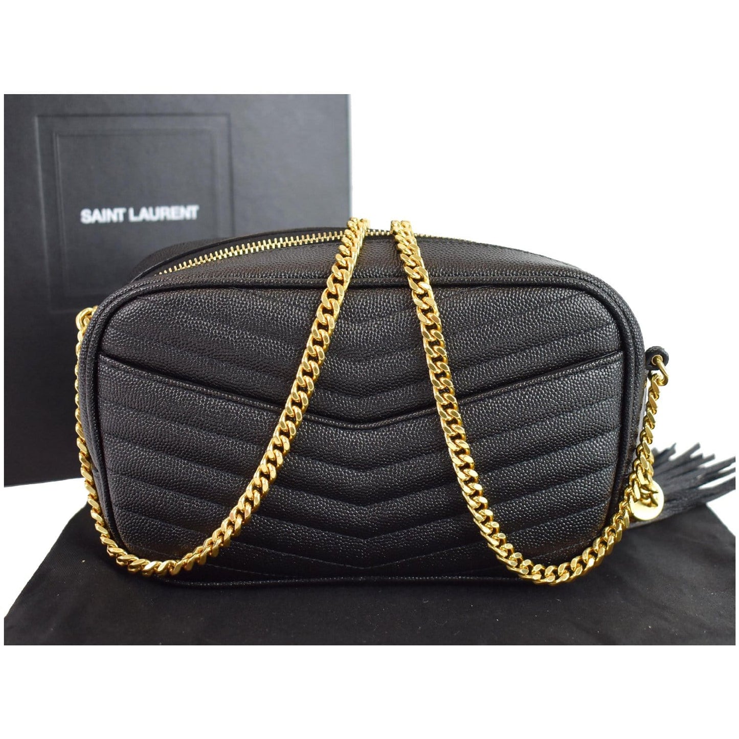 YVES SAINT LAURENT Mini Lou Leather Camera Crossbody Bag Black