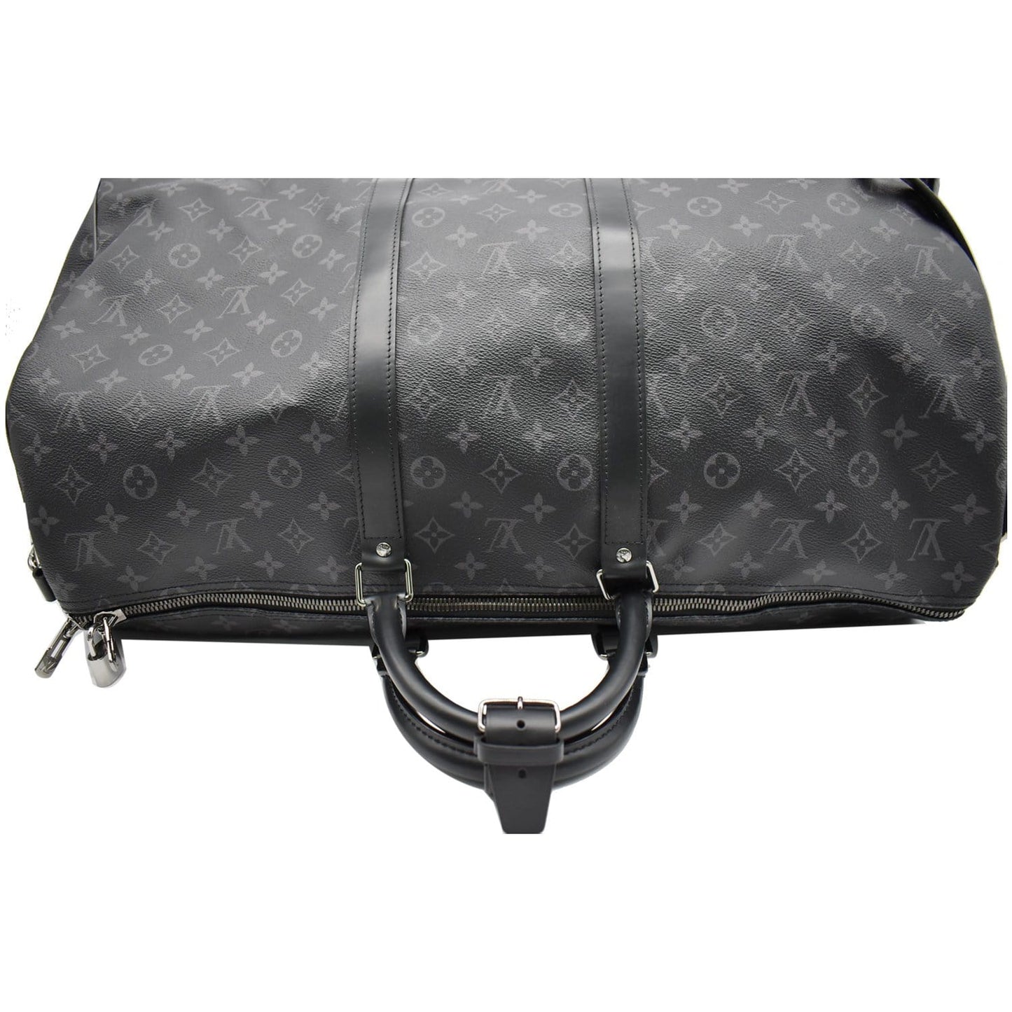 LOUIS VUITTON Keepall 55 Bandouliere Monogram Eclipse Travel Bag Black
