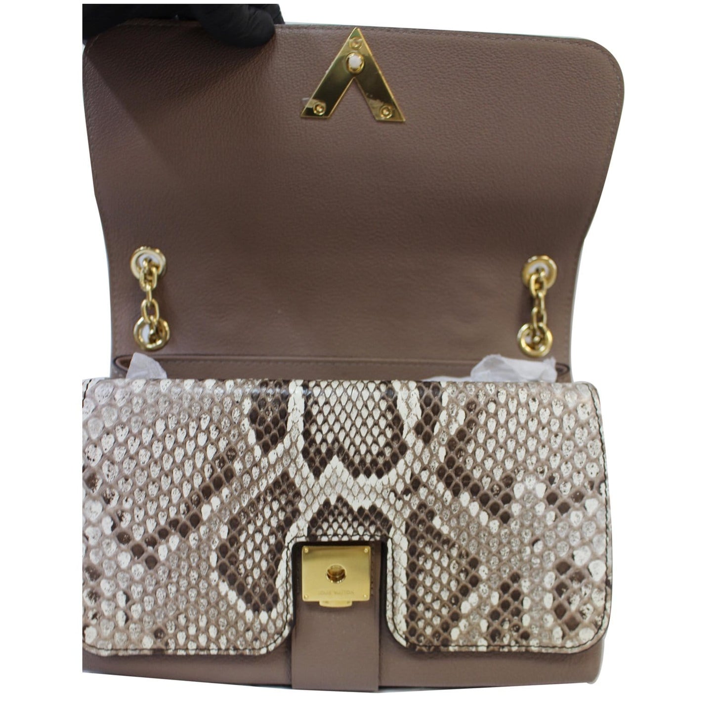 LOUIS VUITTON Python Very Chain Leather Shoulder Bag Taupe