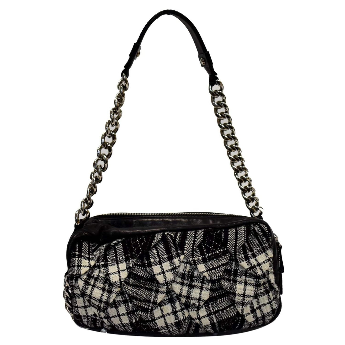 CHANEL Twisted Zipper Tweed Leather Shoulder Bag Black