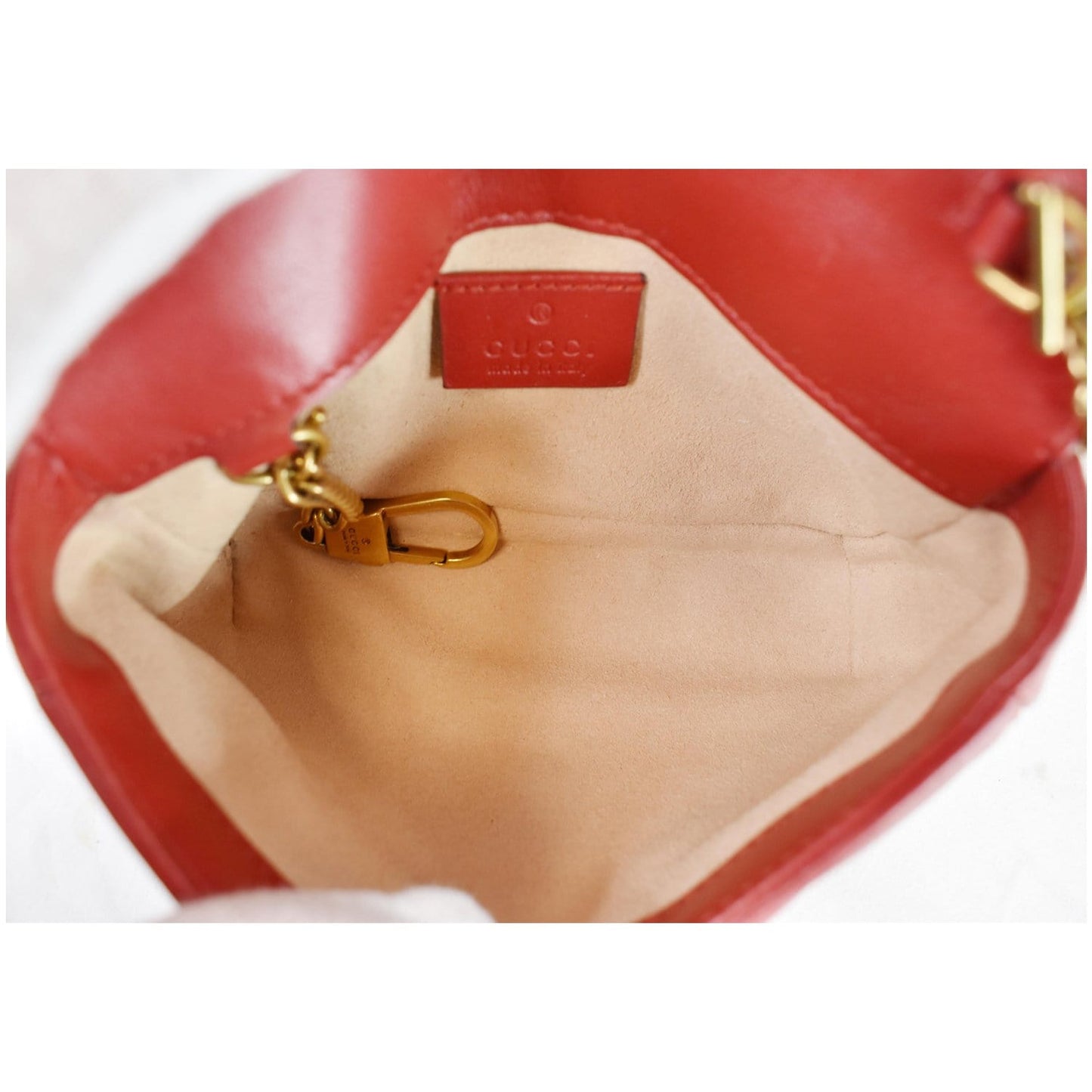 GUCCI GG Marmont Matelasse Leather Super Mini Crossbody Bag Red