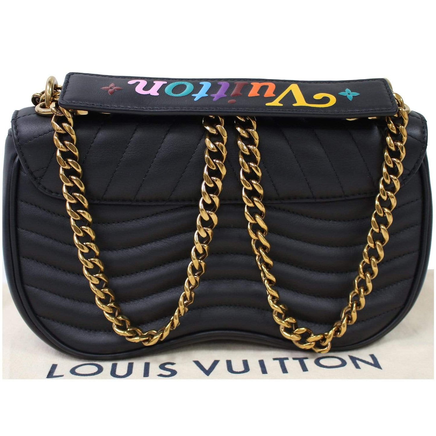 LOUIS VUITTON New Wave PM Quilted Leather Chain Crossbody Bag Black