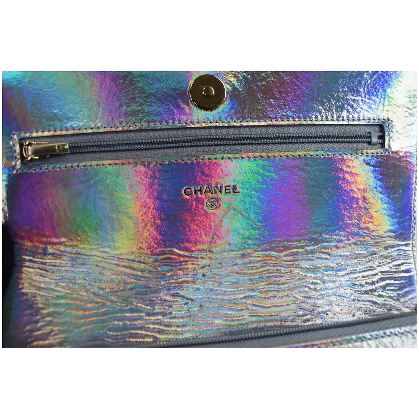 CHANEL Timeless Classic WOC Goatskin Wallet on Chain Bag Iridescent Silver