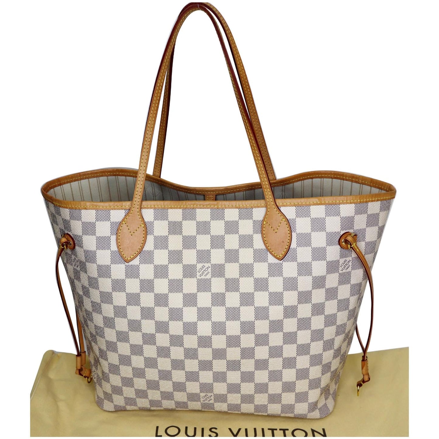 LOUIS VUITTON Neverfull MM Damier Azur Tote Shoulder Bag White