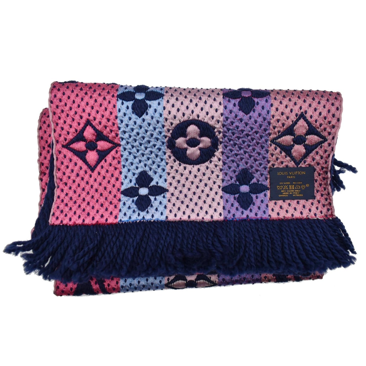 LOUIS VUITTON Logomania Rainbow Wool Silk Scarf Navy