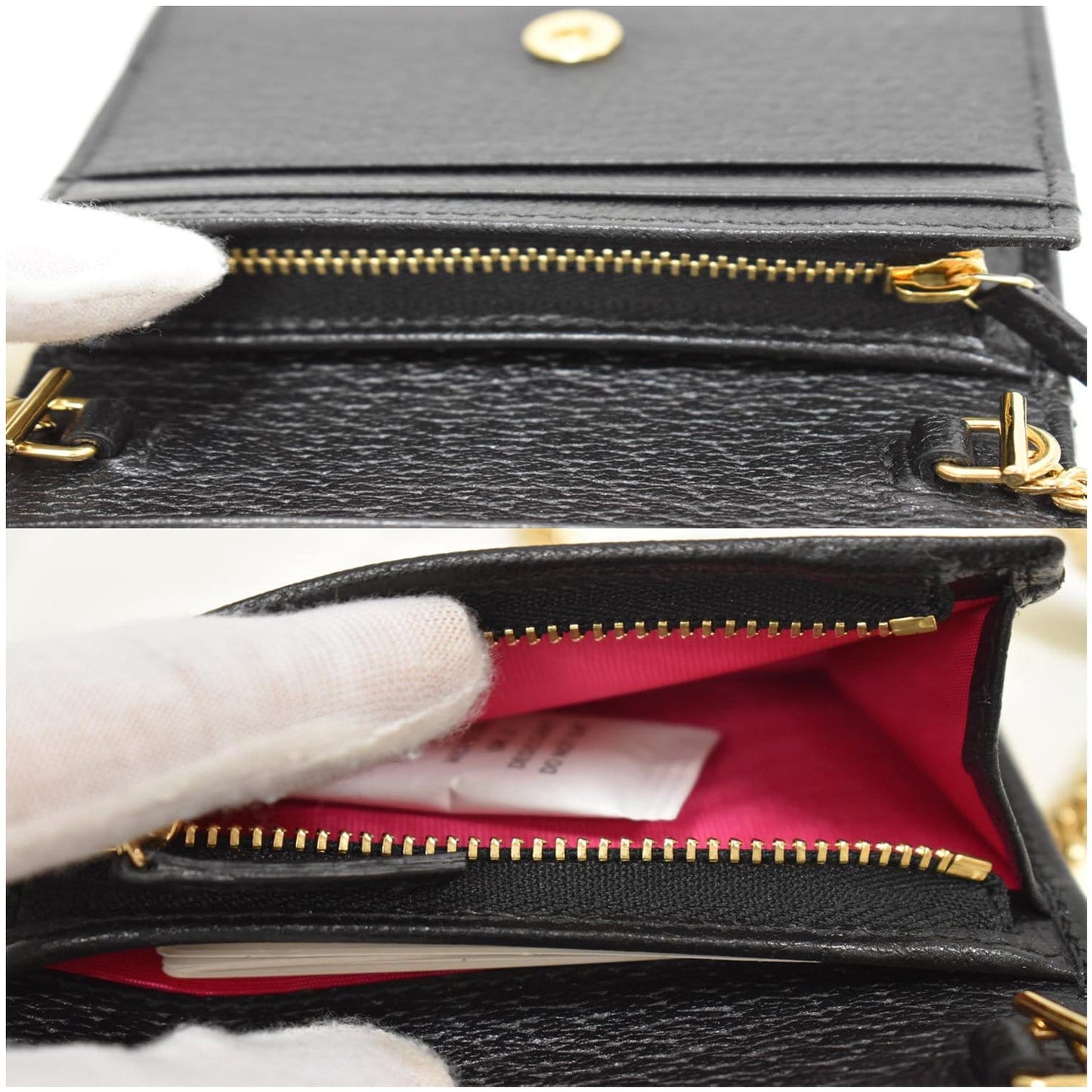 GUCCI GG Small Coin Leather Chain Wallet Black 617195