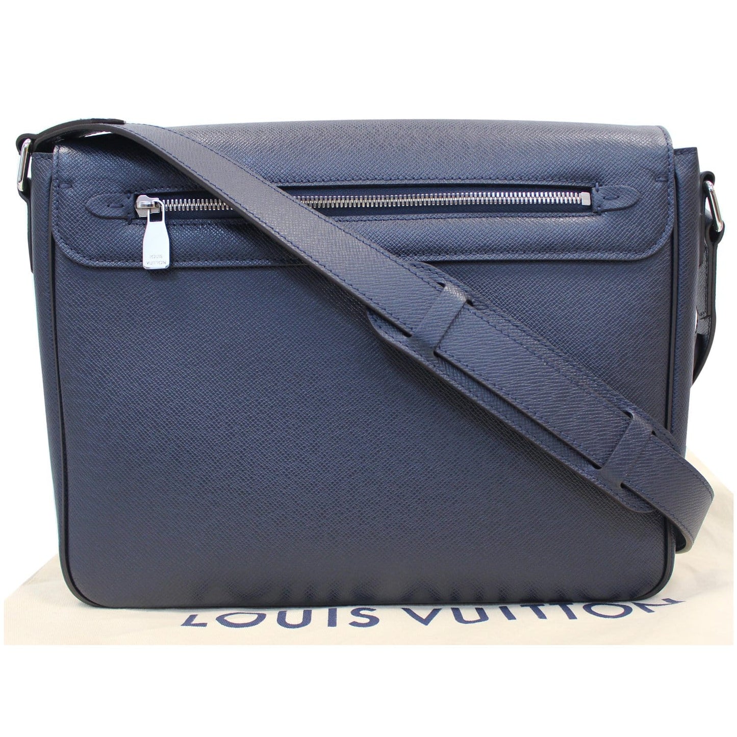 LOUIS VUITTON Roman MM Taiga Leather Messenger Bag Blue