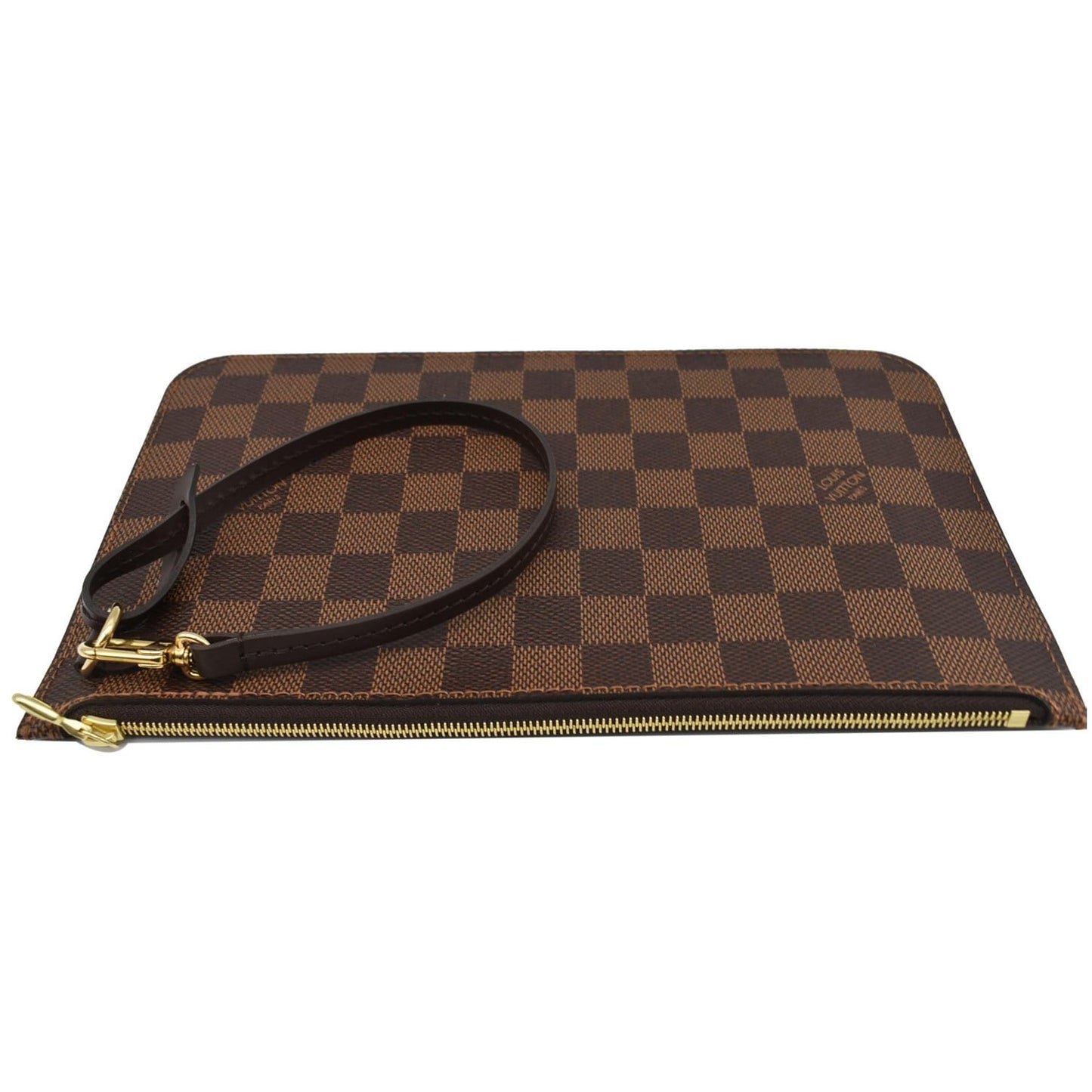 LOUIS VUITTON Neverfull MM Damier Ebene Pochette Wristlet Pouch Brown