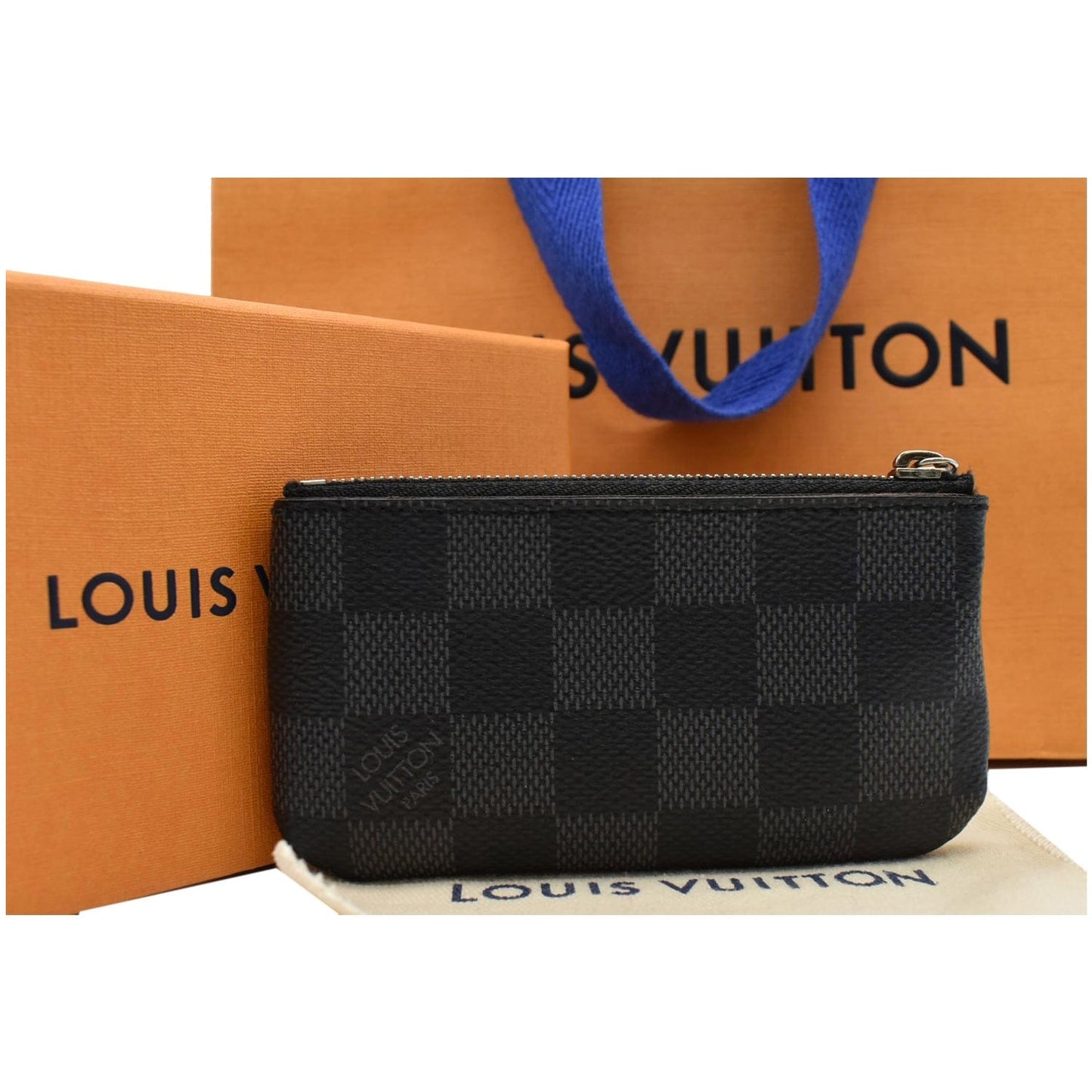 LOUIS VUITTON Pochette Key Cles Damier Graphite Coin Case Black - 15% OFF