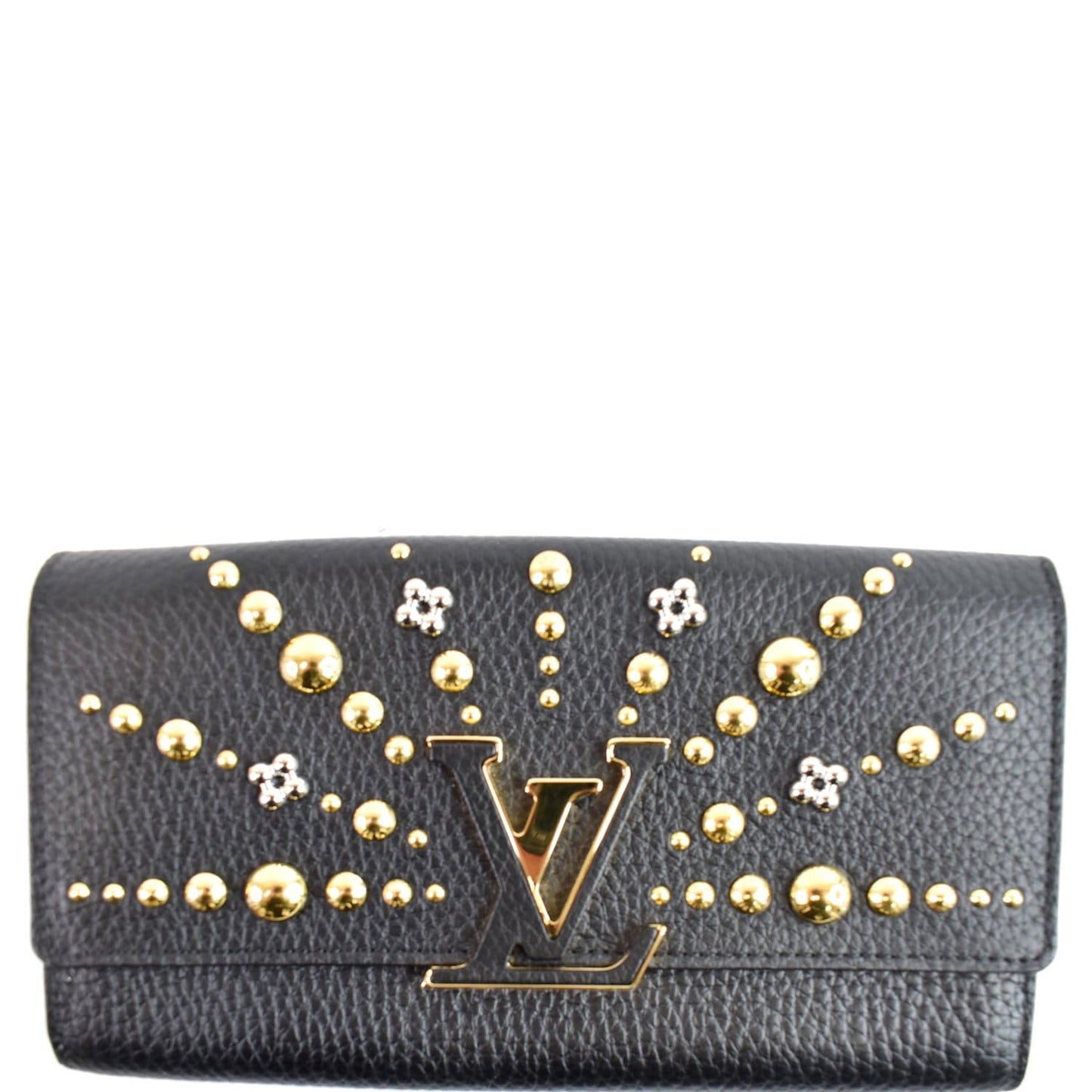 LOUIS VUITTON Capucines Studded Taurillon Leather Wallet Black