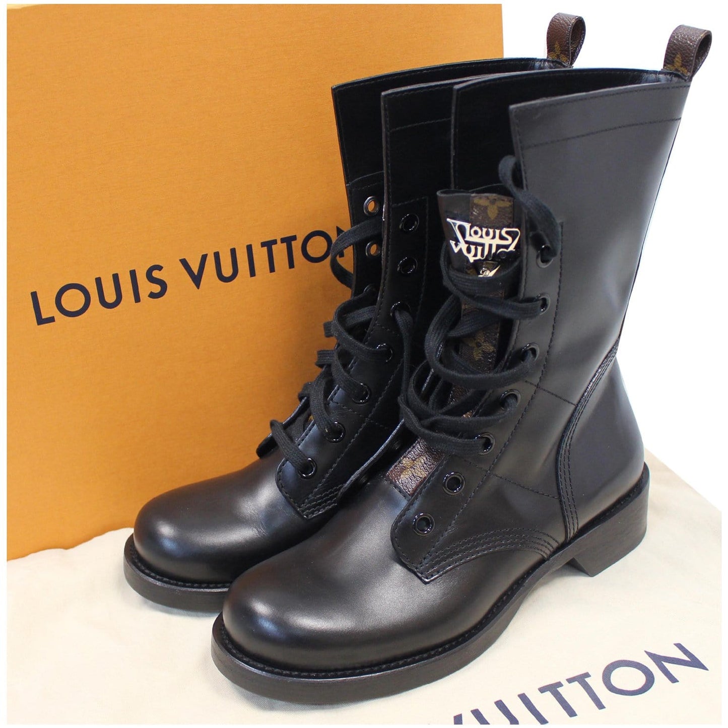 LOUIS VUITTON Metropolis Flat Ranger Monogram Combat Boot Black