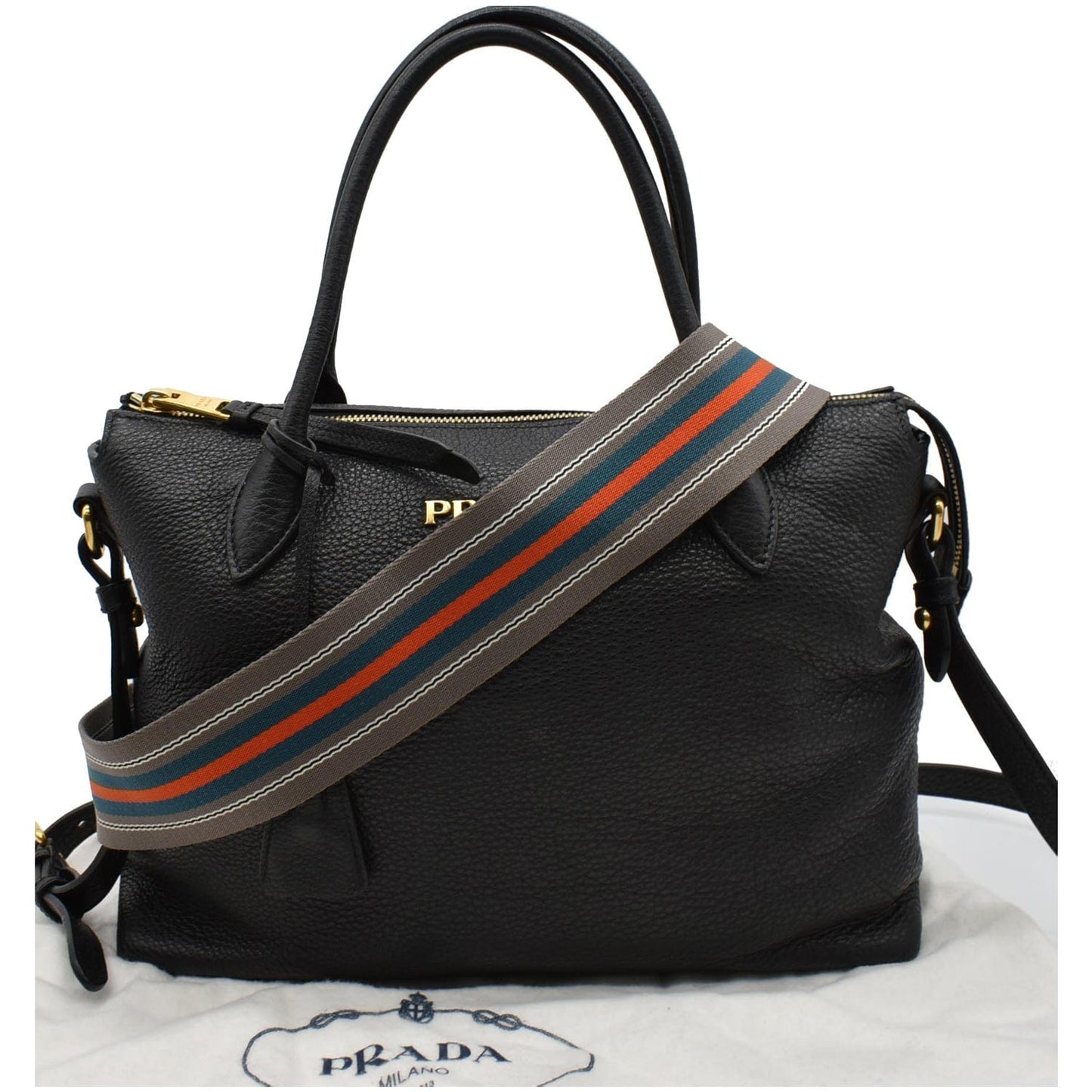 PRADA Vitello 1BA063 Phenix Leather Shoulder Bag Black