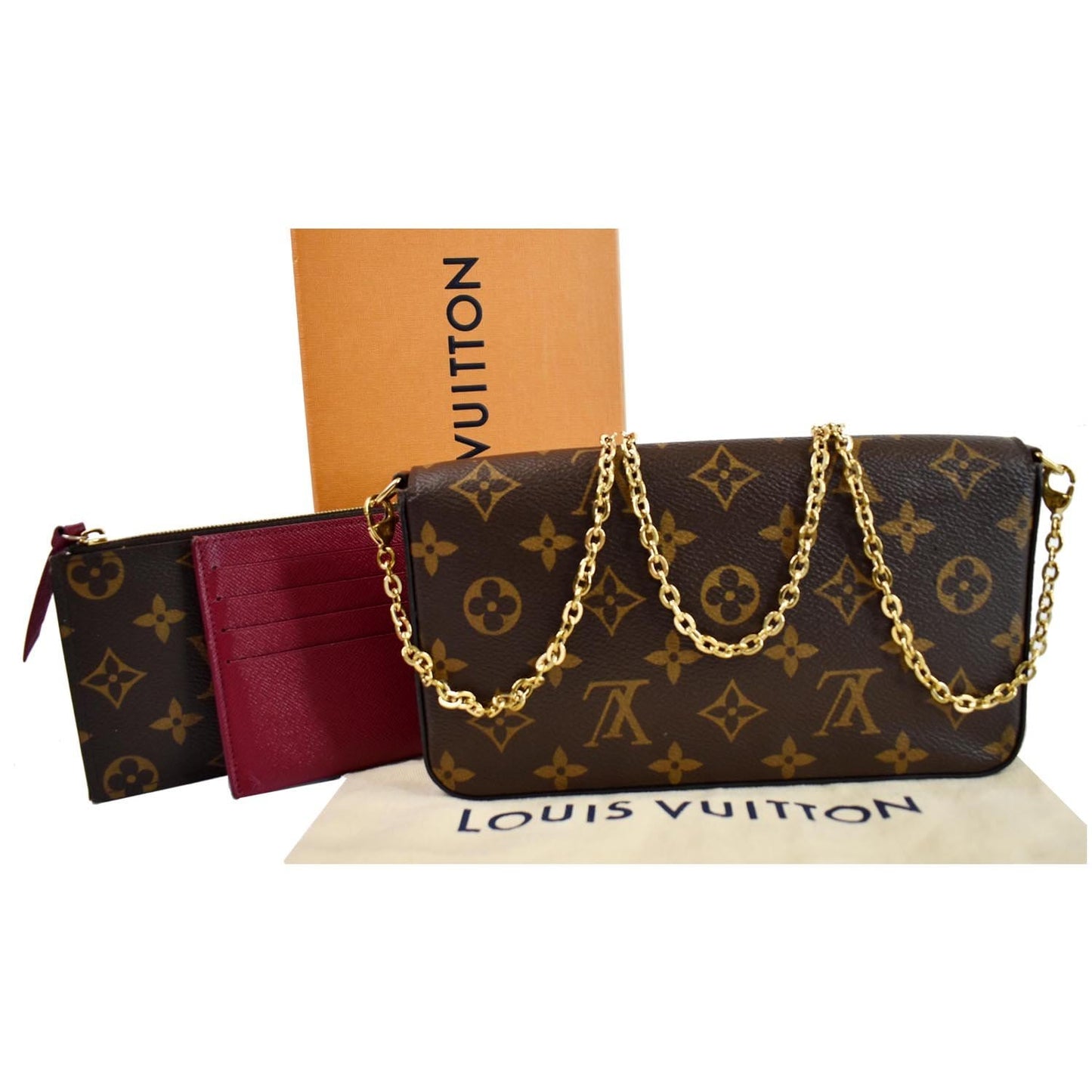 LOUIS VUITTON Pochette Felicie Monogram Canvas Crossbody Bag Brown