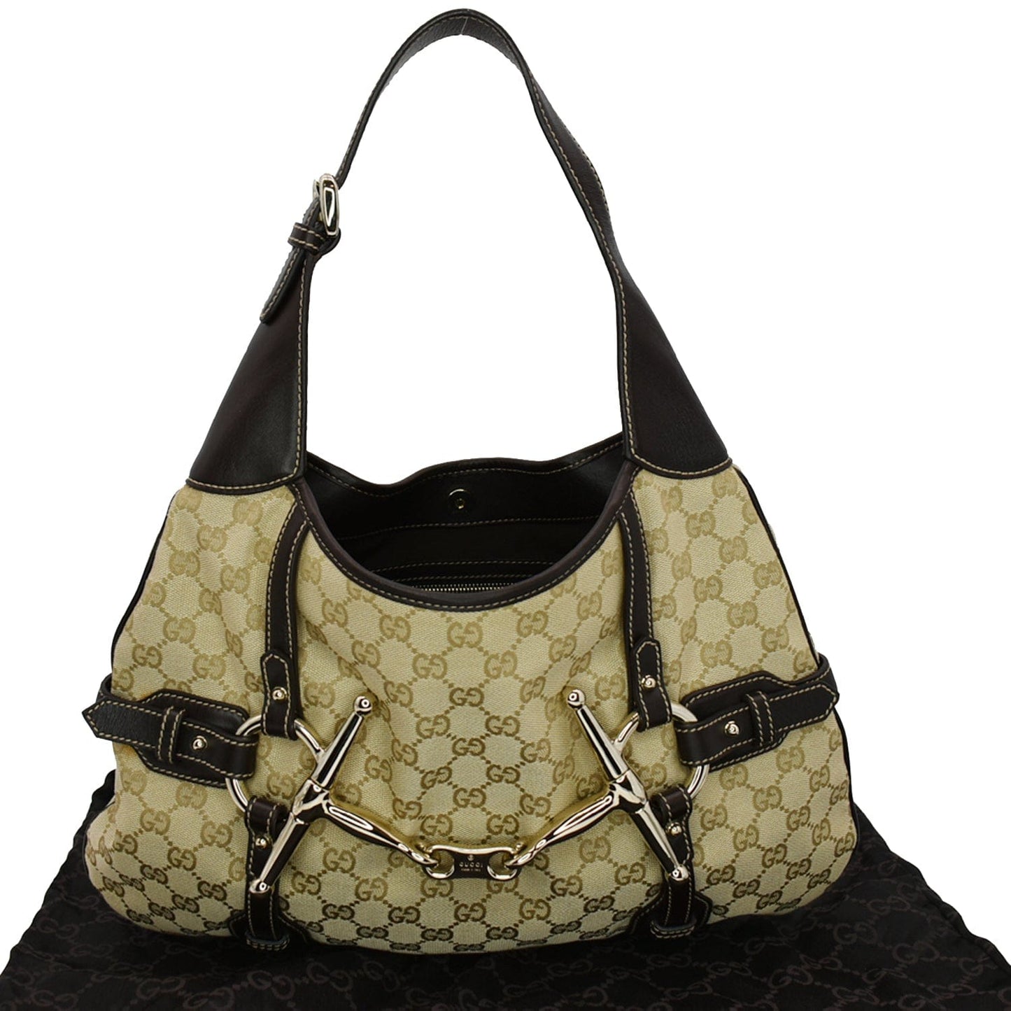 GUCCI 85th Anniversary Horsebit GG Canvas Hobo Bag Beige 163804