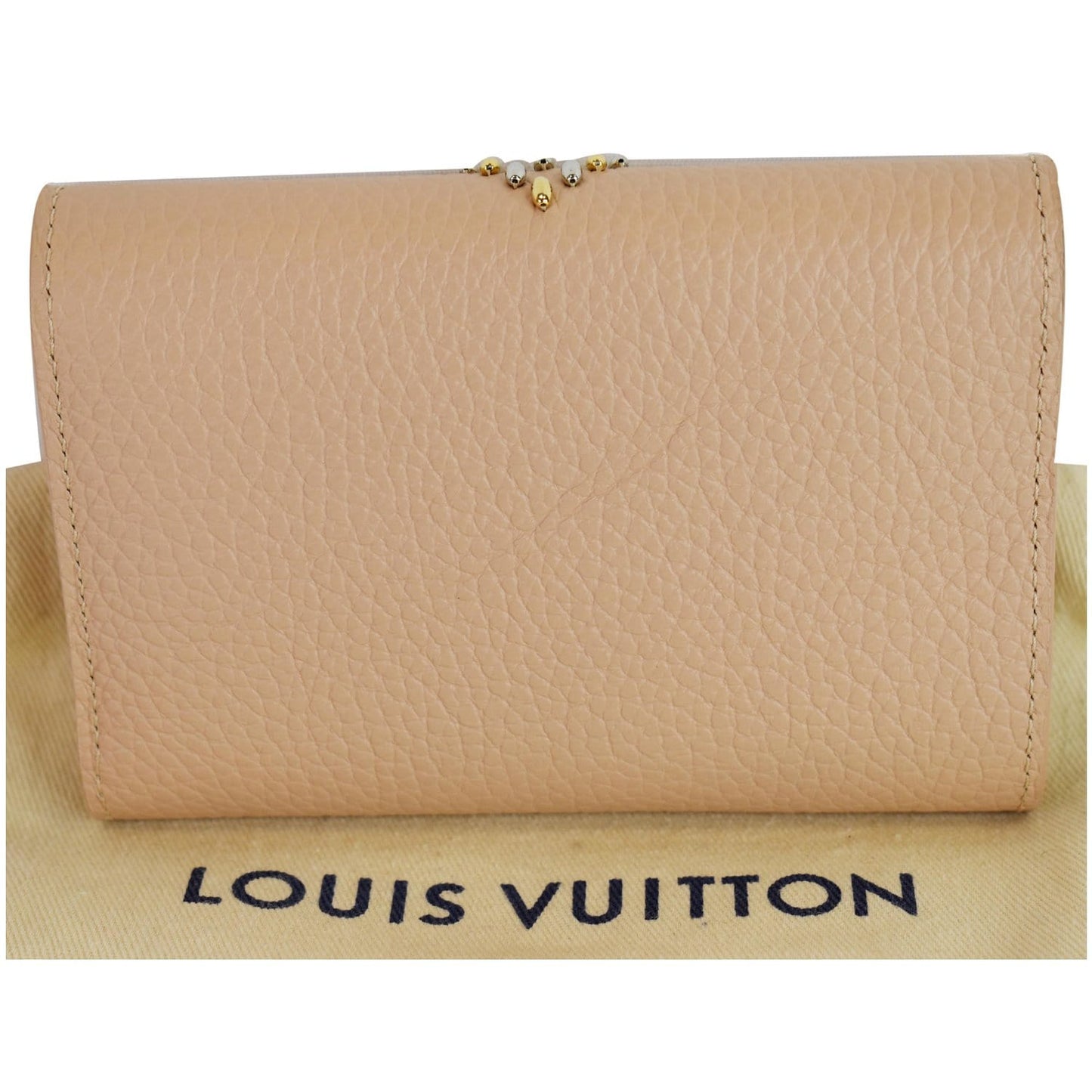 LOUIS VUITTON Capucines Studded Compact Leather Wallet Peach