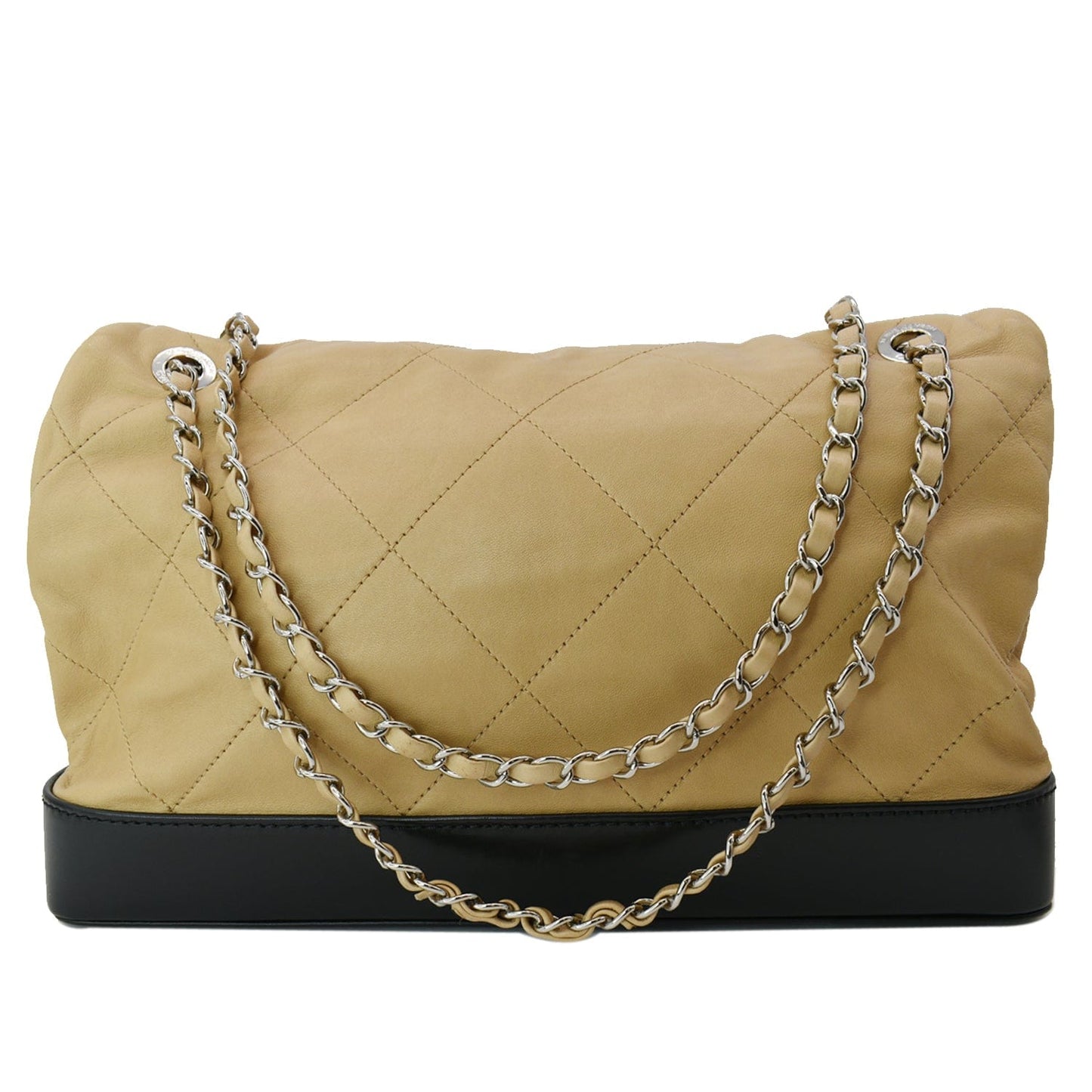 CHANEL Classic Flap Lambskin Leather Tote Bag Beige/Black