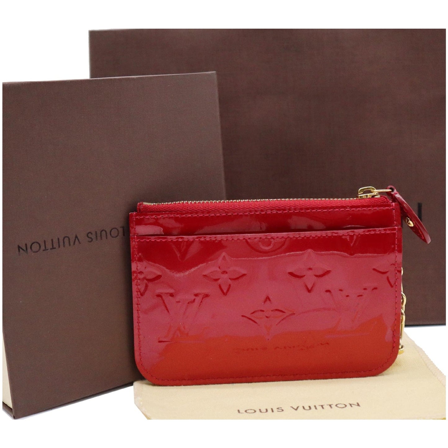 LOUIS VUITTON Pochette Key Cles Monogram Vernis Coin Case Red