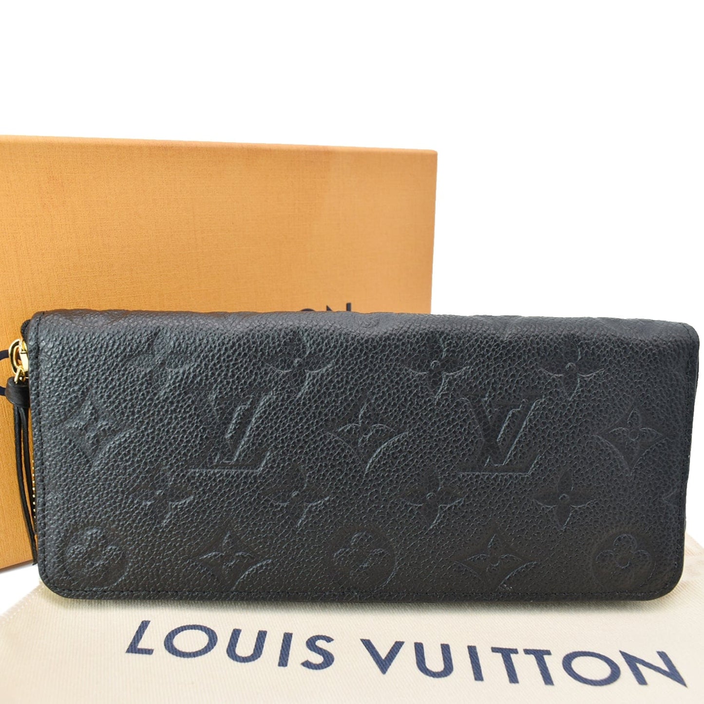 LOUIS VUITTON Clemence Empreinte Leather Wallet Black
